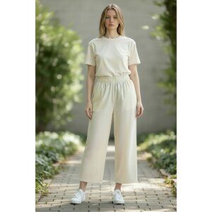 NEW Wide Leg Womens XL Cream Chic Pants Cotton Blend ResortCoastal Relaxed